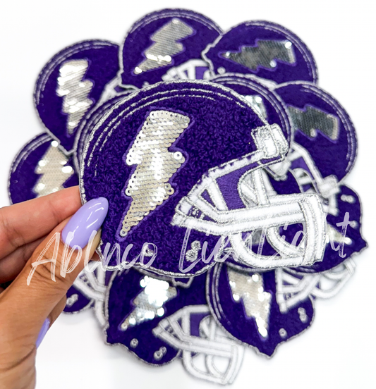 Purple football helmet sequins bolt embroidery patch iron on