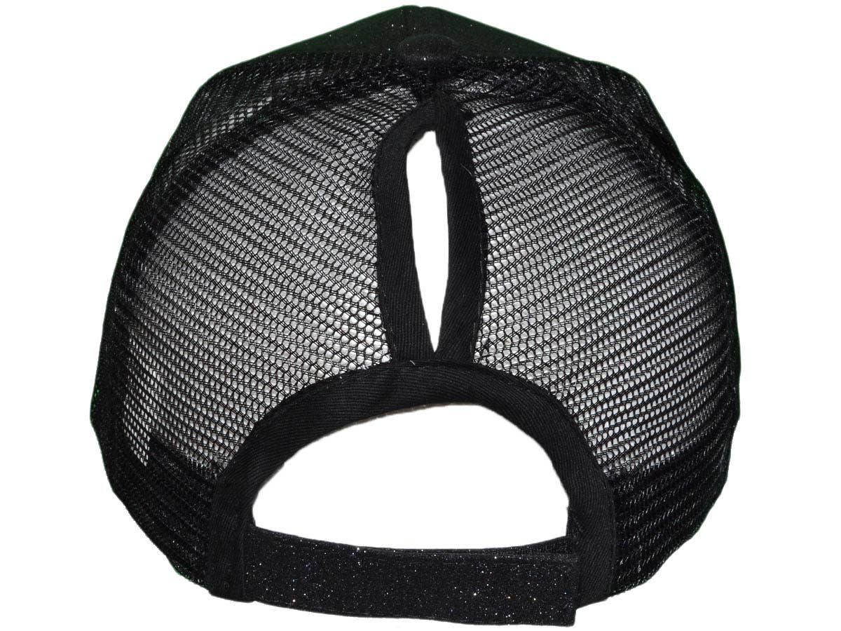 Glitter Ponytail Trucker Hats - Low Profile Structured Mesh