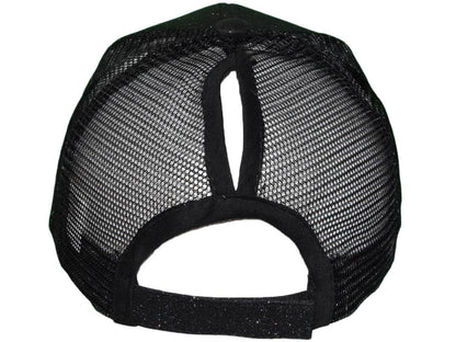 Glitter Ponytail Trucker Hats - Low Profile Structured Mesh
