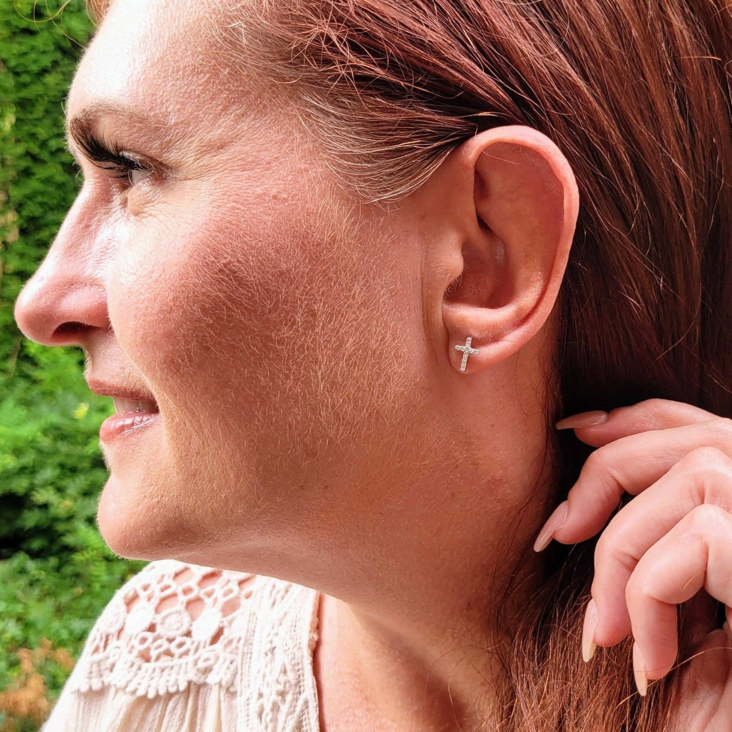 925 Sterling Silver Petite Diamond Cross Earrings