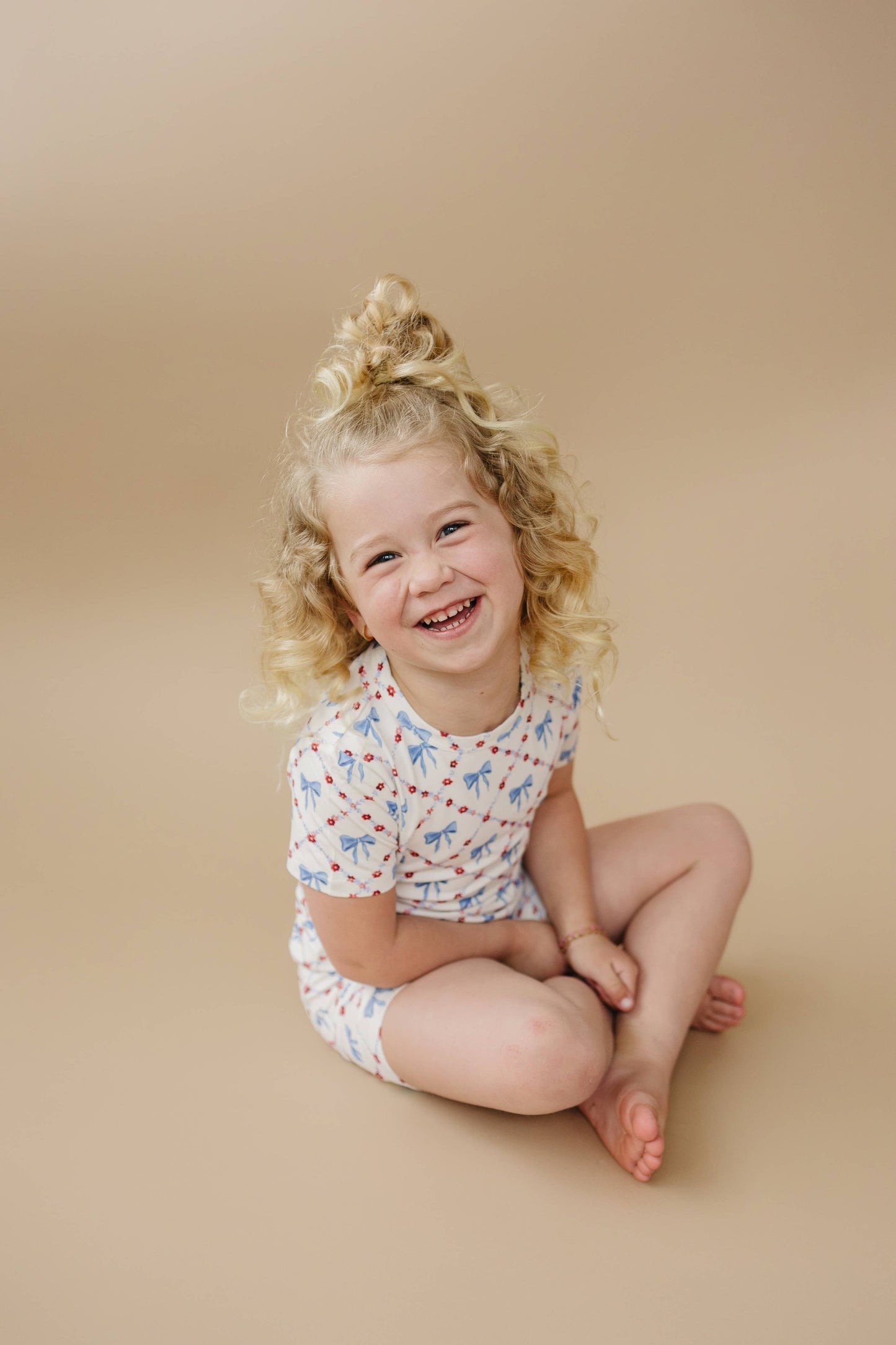 Red White & Bows 2pc Bamboo Pajamas 4th of July Girls PJs