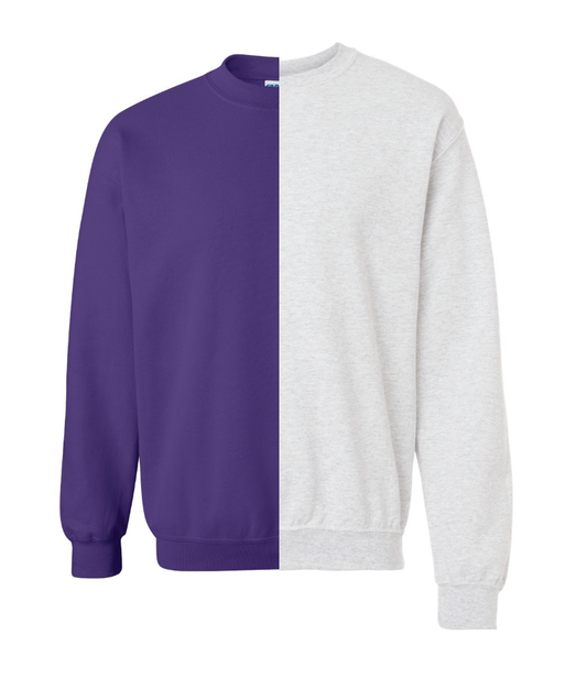 Purple & Ash Split Colored, Two-Toned, Crewneck Sweatshirt