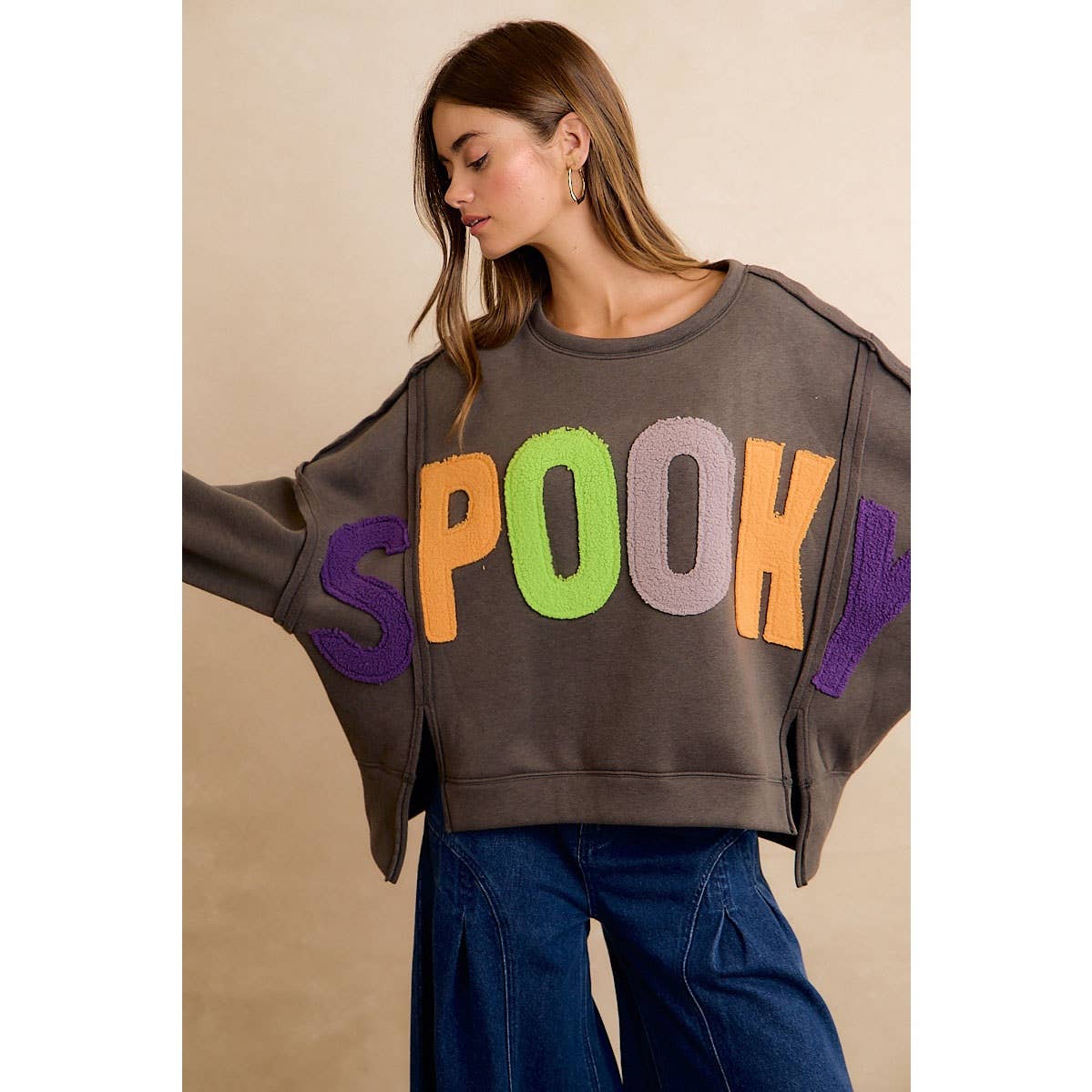 HALLOWEEN SPOOKY CHENILLE APPLIQUE SWEATSHIRT