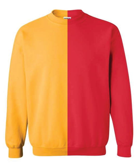 Red & Gold Split Colored, Two-Toned, Crewneck Sweatshirt