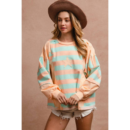 STRIPE AND PATCHWORK SWEATSHIRT TOP