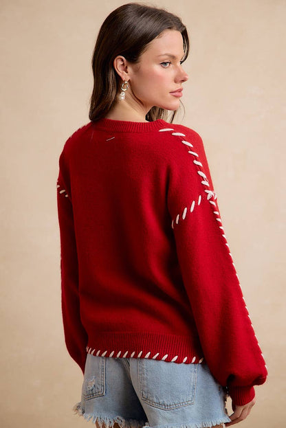 GAMEDAY THEME CONTRAST STITCH LONG SLEEVES KNIT TOP