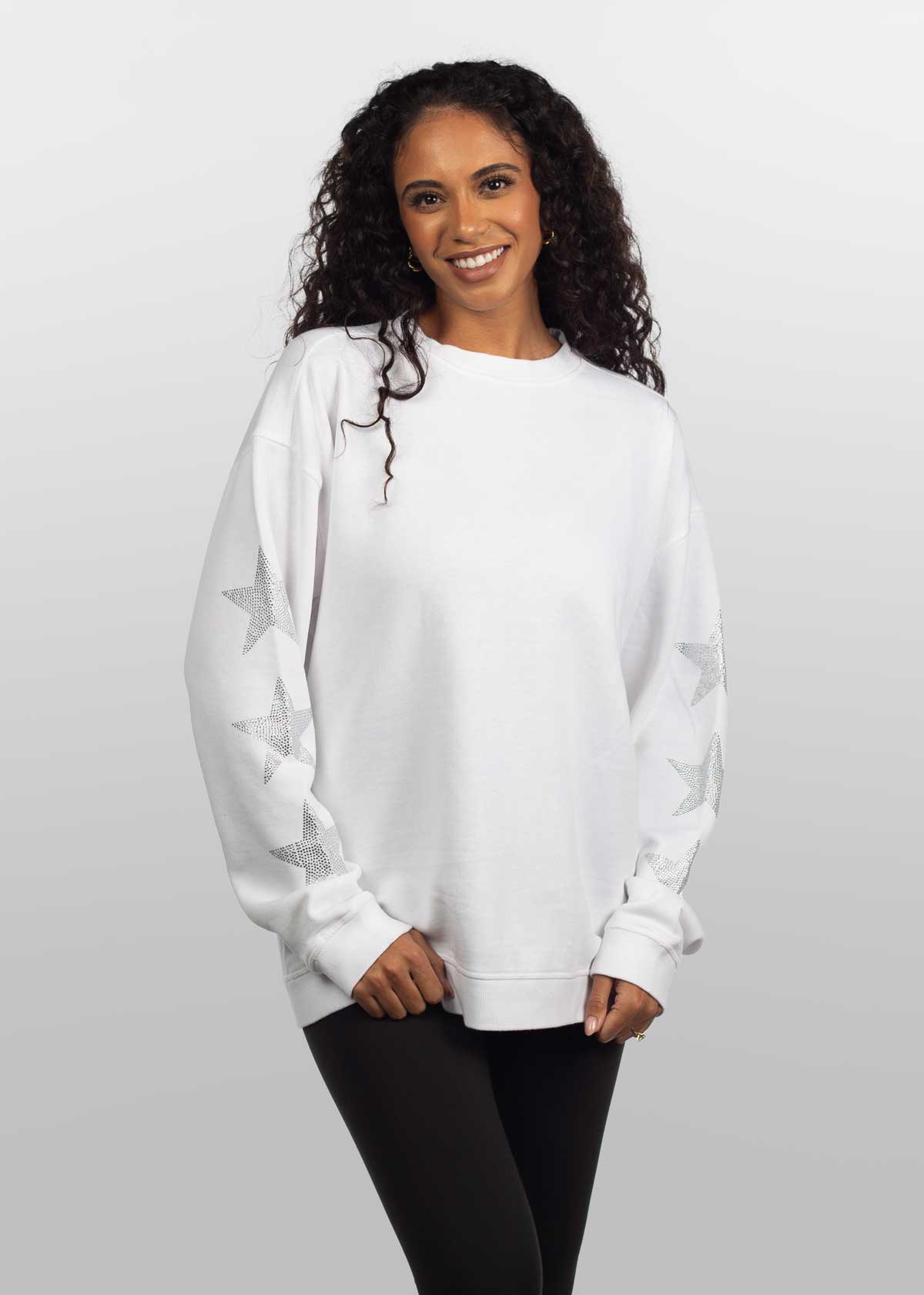 Burnout Crew Sweatshirt with Rhinestone Stars, All colors