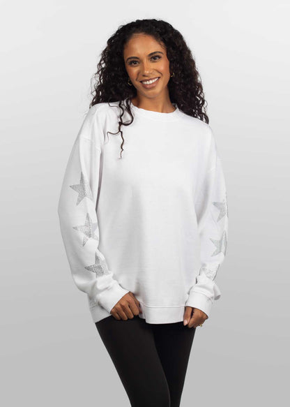 Burnout Crew Sweatshirt with Rhinestone Stars, All colors