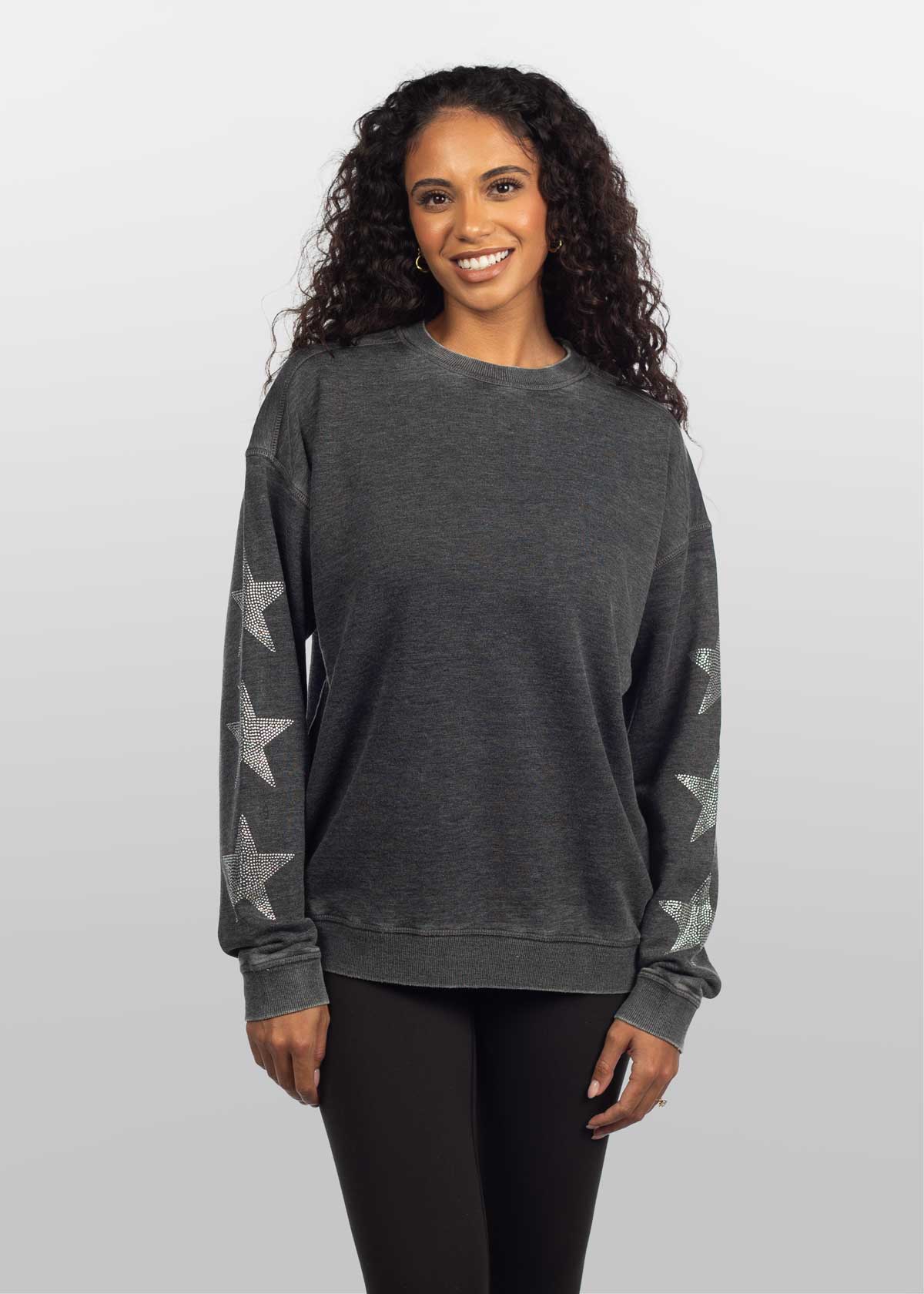 Burnout Crew Sweatshirt with Rhinestone Stars, All colors