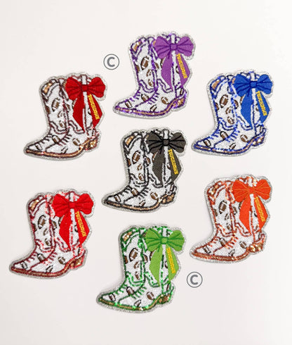 Football Touchdown Purple Bow Boot Sequin Patch - Small