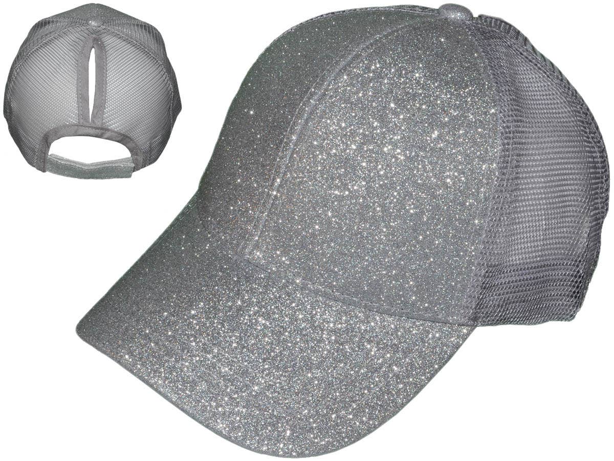 Glitter Ponytail Trucker Hats - Low Profile Structured Mesh