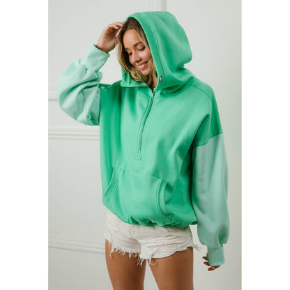COLOR BLOCK ELASTIC HEM FLEECE HOODIE
