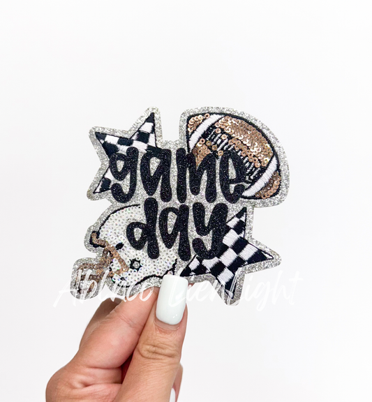 Football Black Game Day Checkered Star Sequin Patch