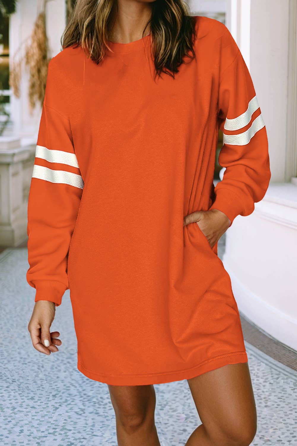 LDC Varsity Contrast Banded Sleeve Shift Sweatshirt Dress