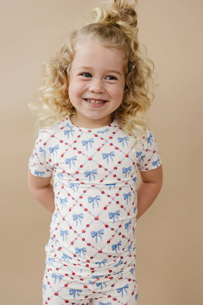 Red White & Bows 2pc Bamboo Pajamas 4th of July Girls PJs