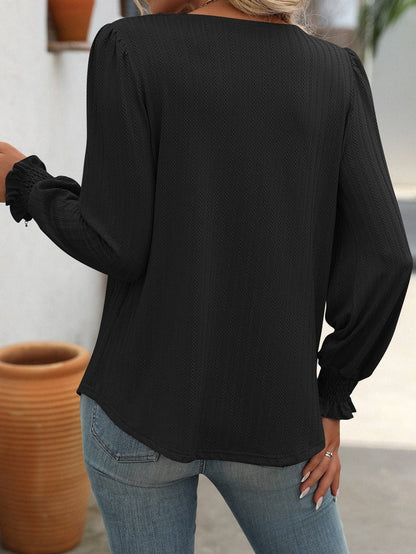 Black Square Neck Long Sleeve Blouse for Women