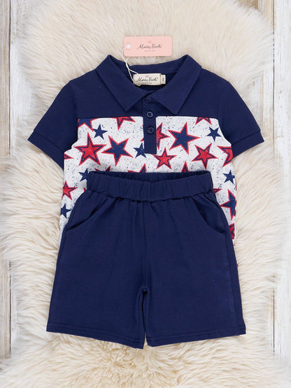 Navy & Red Stars Polo Outfit
