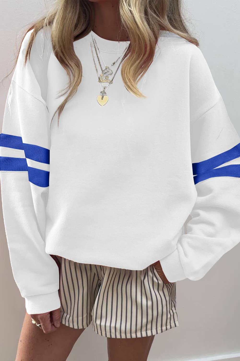 LDC Varsity Striped Detail Drop Shoulder Sweatshirt