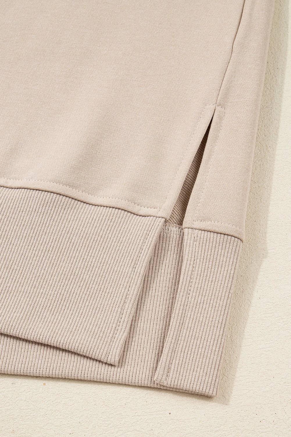 Solid Oversize Slit Sweatshirt with Ribbed Leggings Set