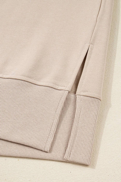 Solid Oversize Slit Sweatshirt with Ribbed Leggings Set