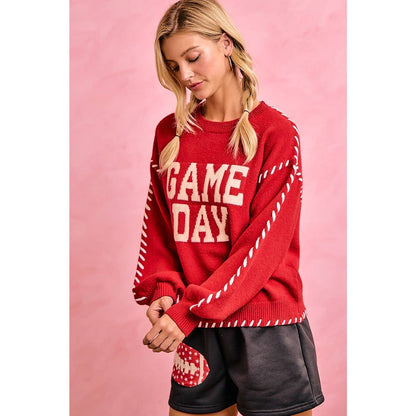 GAMEDAY THEME CONTRAST STITCH LONG SLEEVES KNIT TOP
