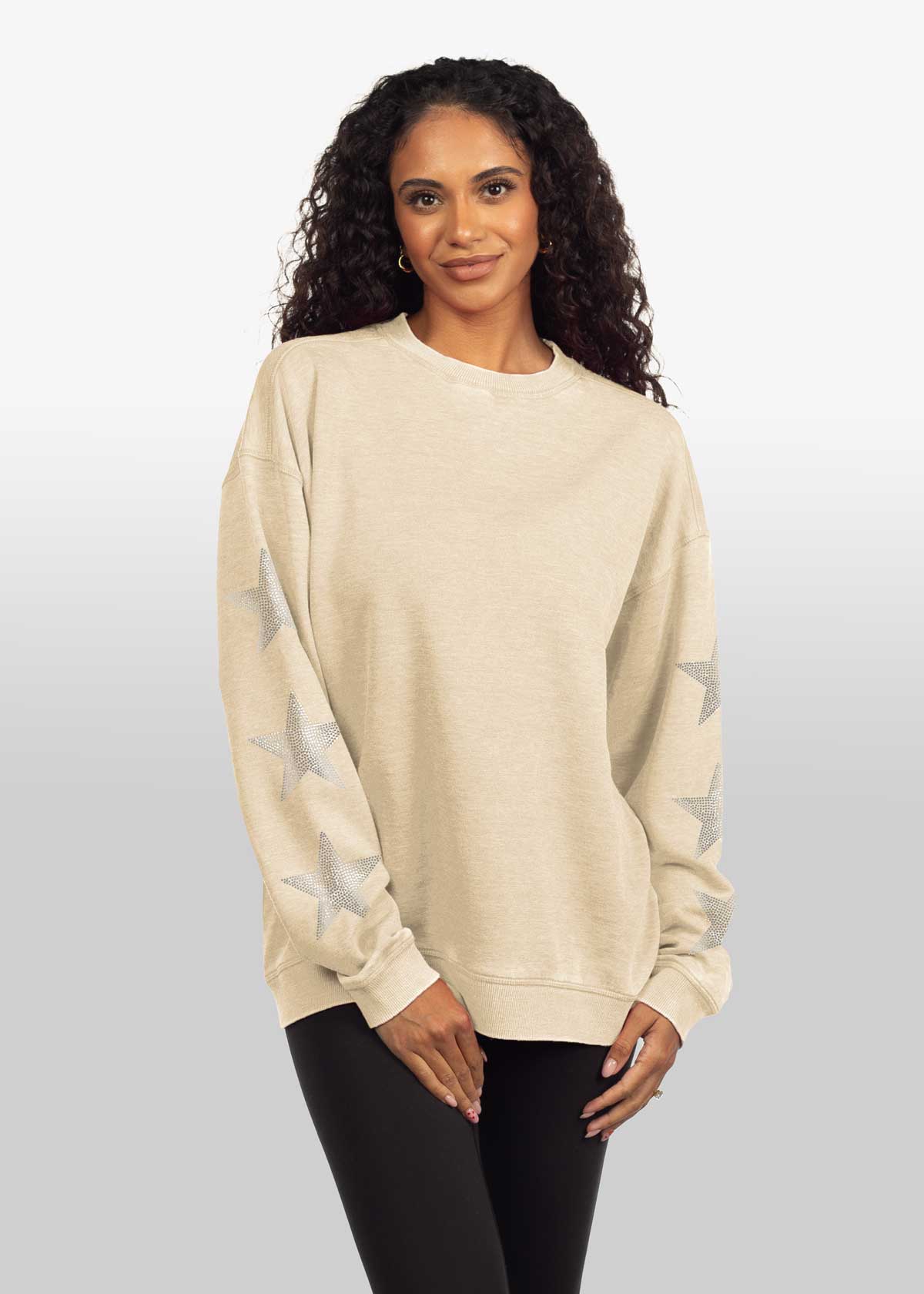 Burnout Crew Sweatshirt with Rhinestone Stars, All colors