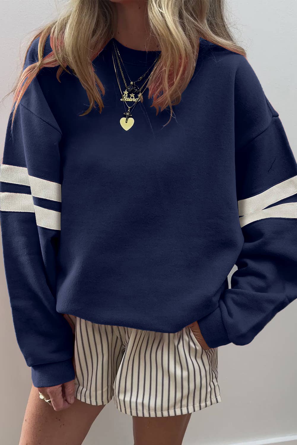 LDC Varsity Striped Detail Drop Shoulder Sweatshirt