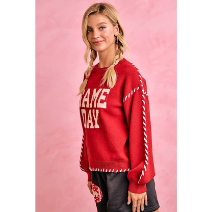 GAMEDAY THEME CONTRAST STITCH LONG SLEEVES KNIT TOP