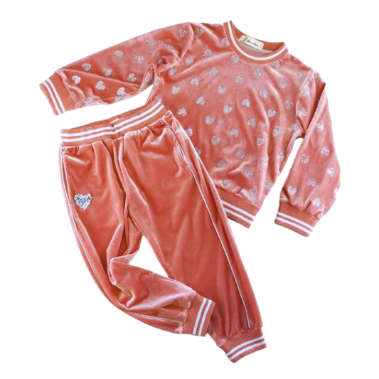 A30 14166 Silver Heart Velvet Tracksuit Set (2 Colors)