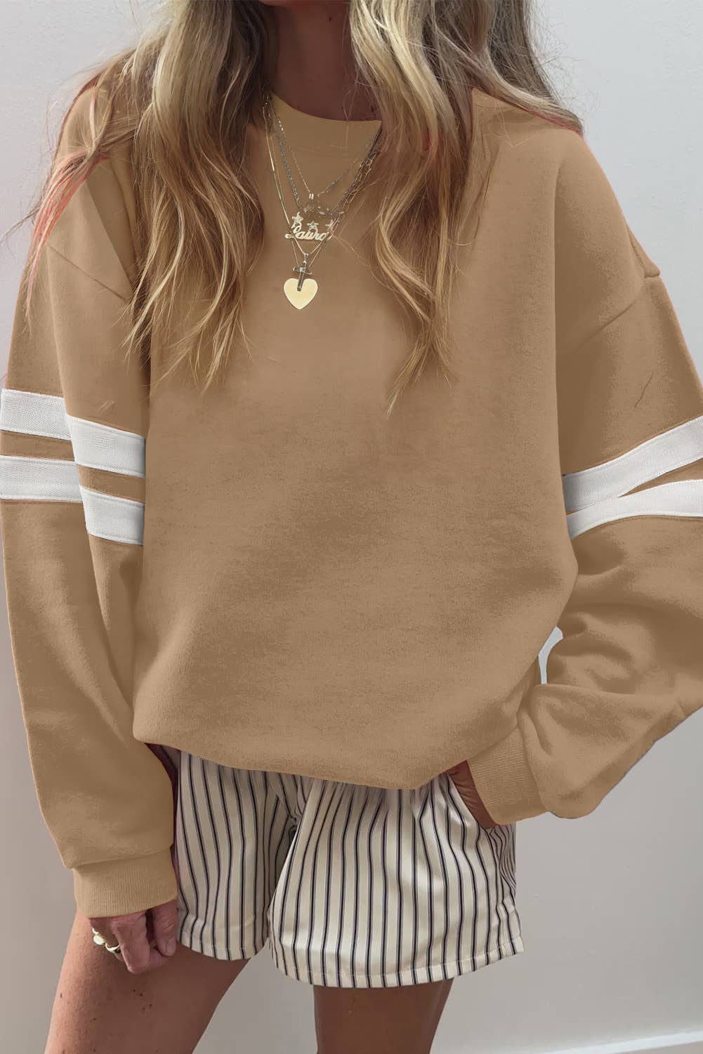 LDC Varsity Striped Detail Drop Shoulder Sweatshirt