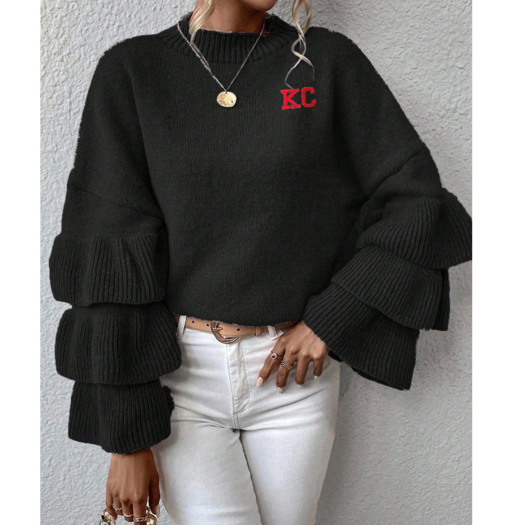 KC Black Sweater w/ Ruffle Flare Sleeves, Kansas City