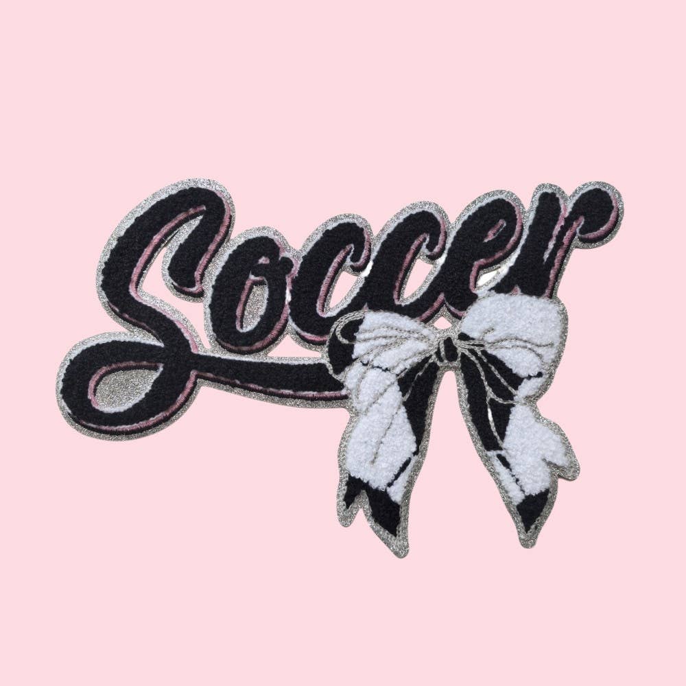 Soccer Bow Iron On Chenille Patch