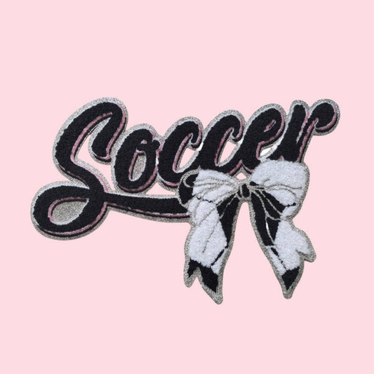 Soccer Bow Iron On Chenille Patch