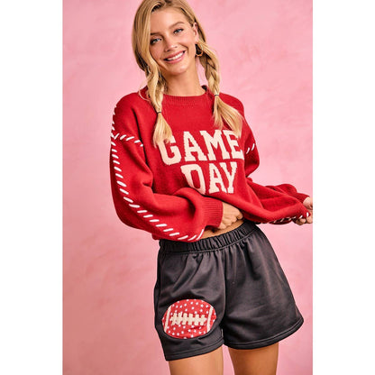 GAMEDAY THEME CONTRAST STITCH LONG SLEEVES KNIT TOP