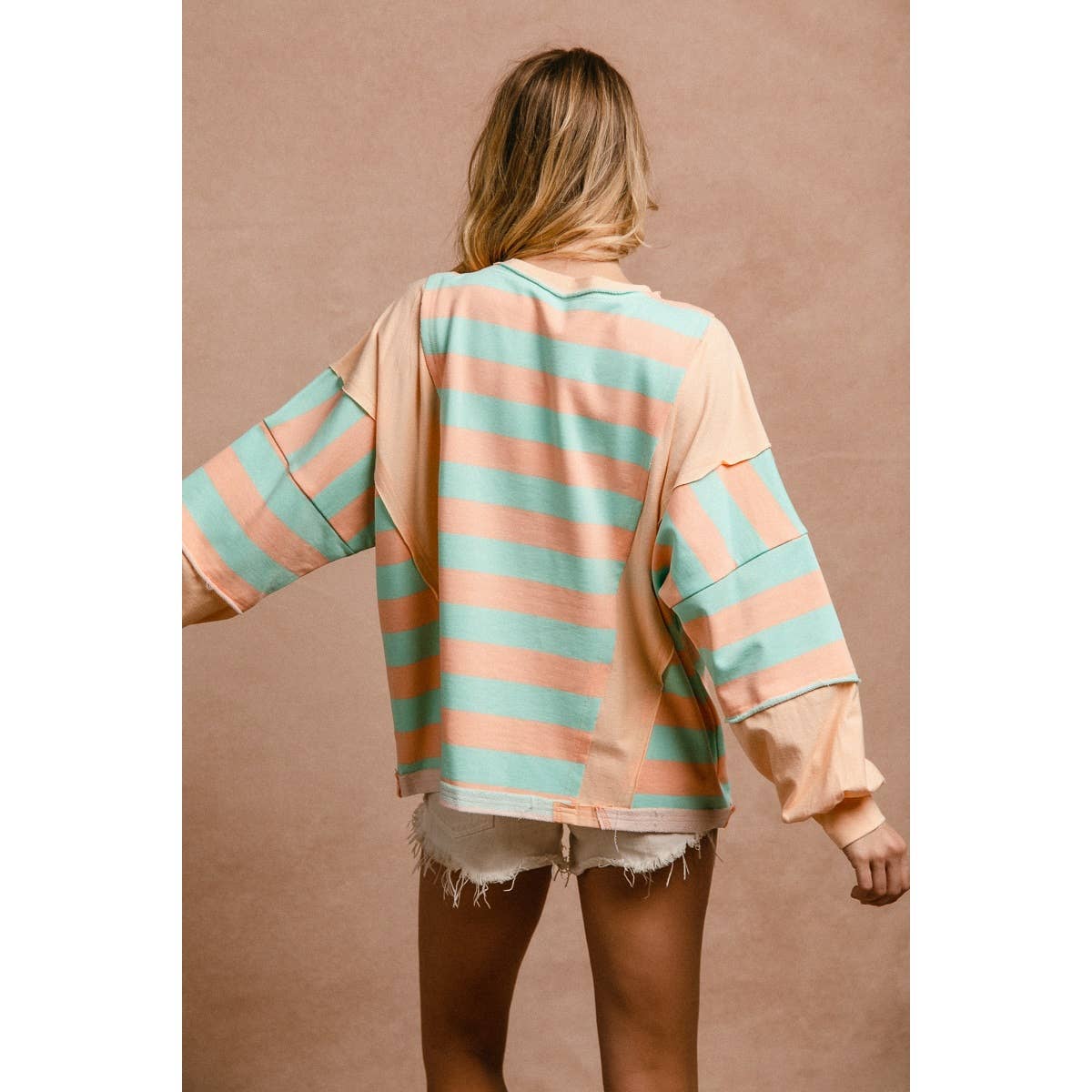 STRIPE AND PATCHWORK SWEATSHIRT TOP