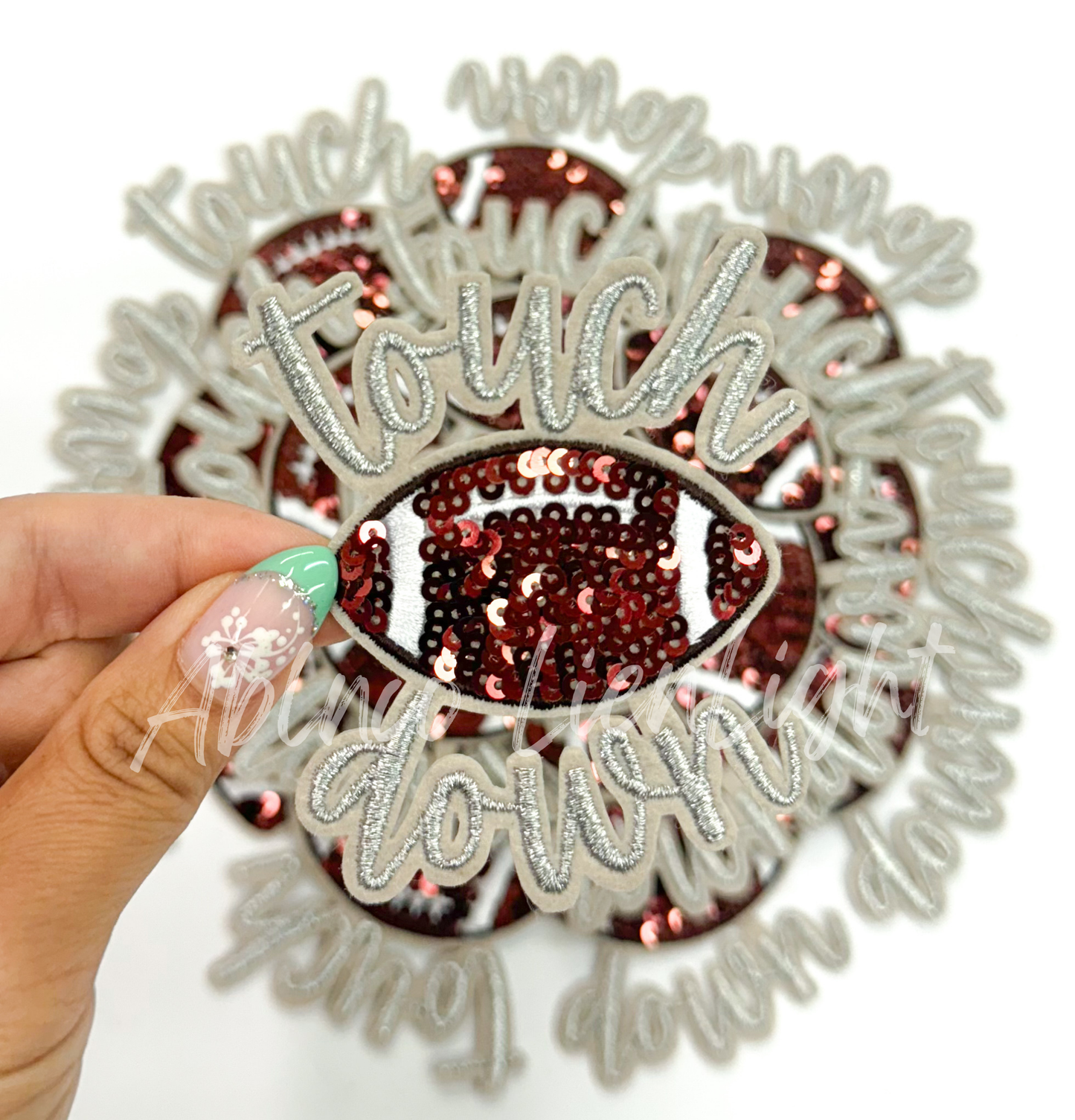 Silver touchdown football sequins embroidery patch iron on