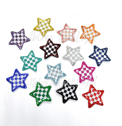 Hot pink checkered star embroidery glitter sequin patch