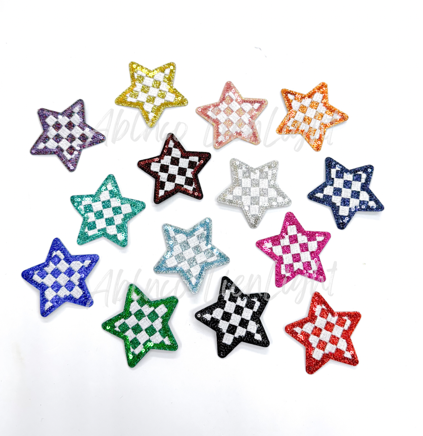 Red checkered star embroidery glitter sequin patch