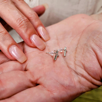 925 Sterling Silver Petite Diamond Cross Earrings