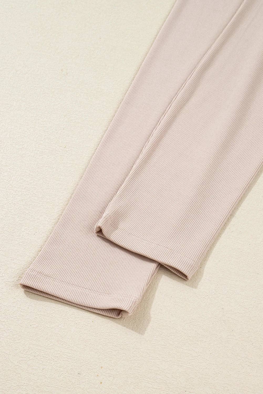 Solid Oversize Slit Sweatshirt with Ribbed Leggings Set