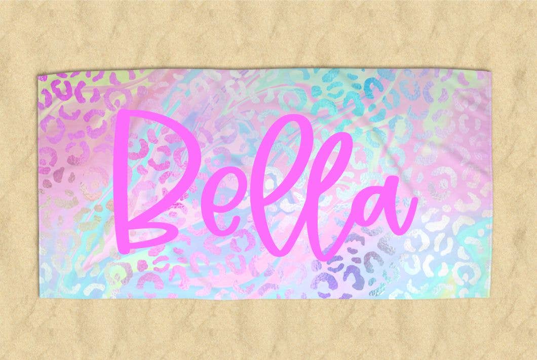 Personalized Iridescent Leopard Beach Towel