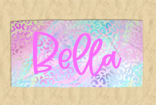 Personalized Iridescent Leopard Beach Towel