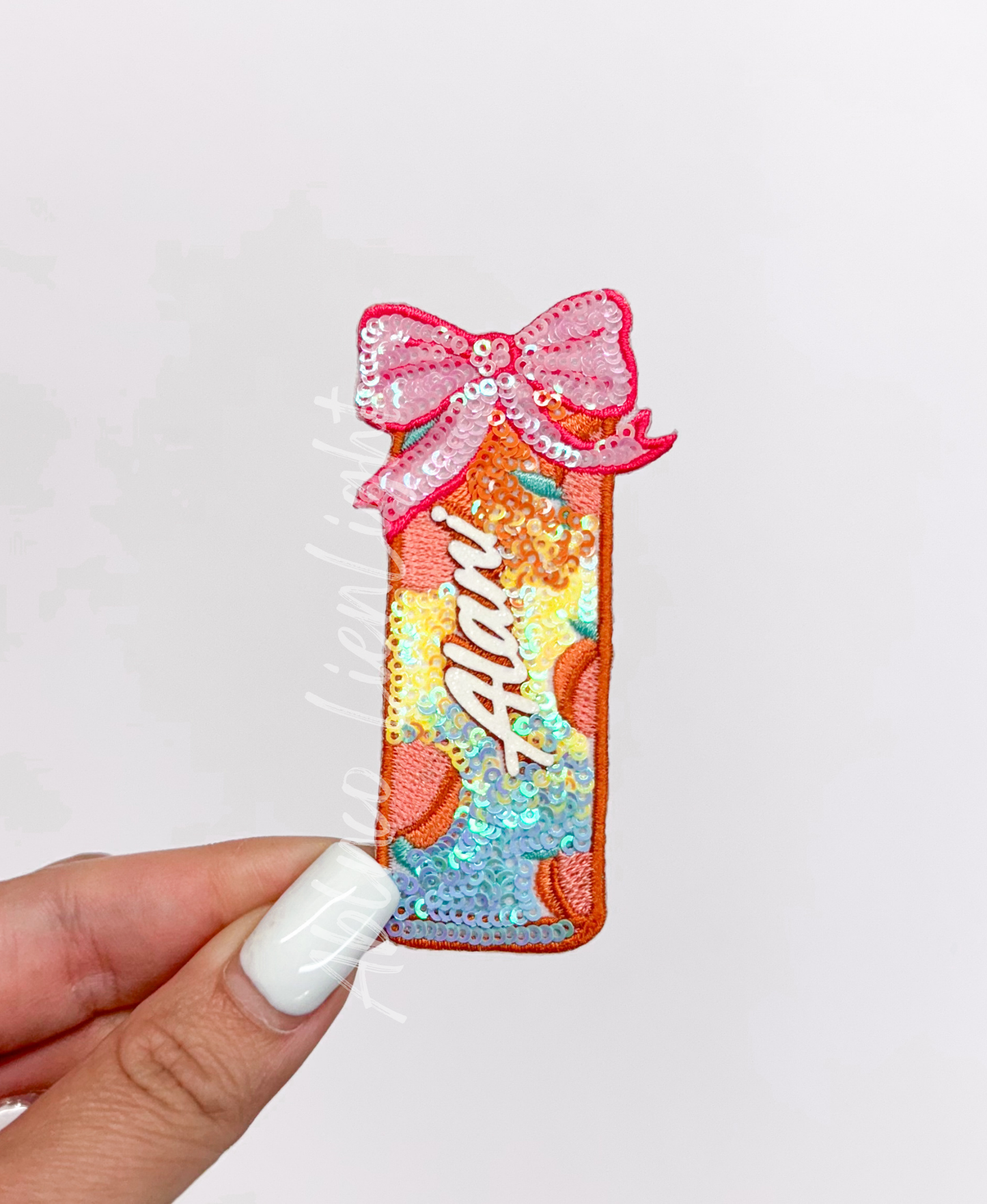 Small Alani Peach Energy Drink Sequin Patch