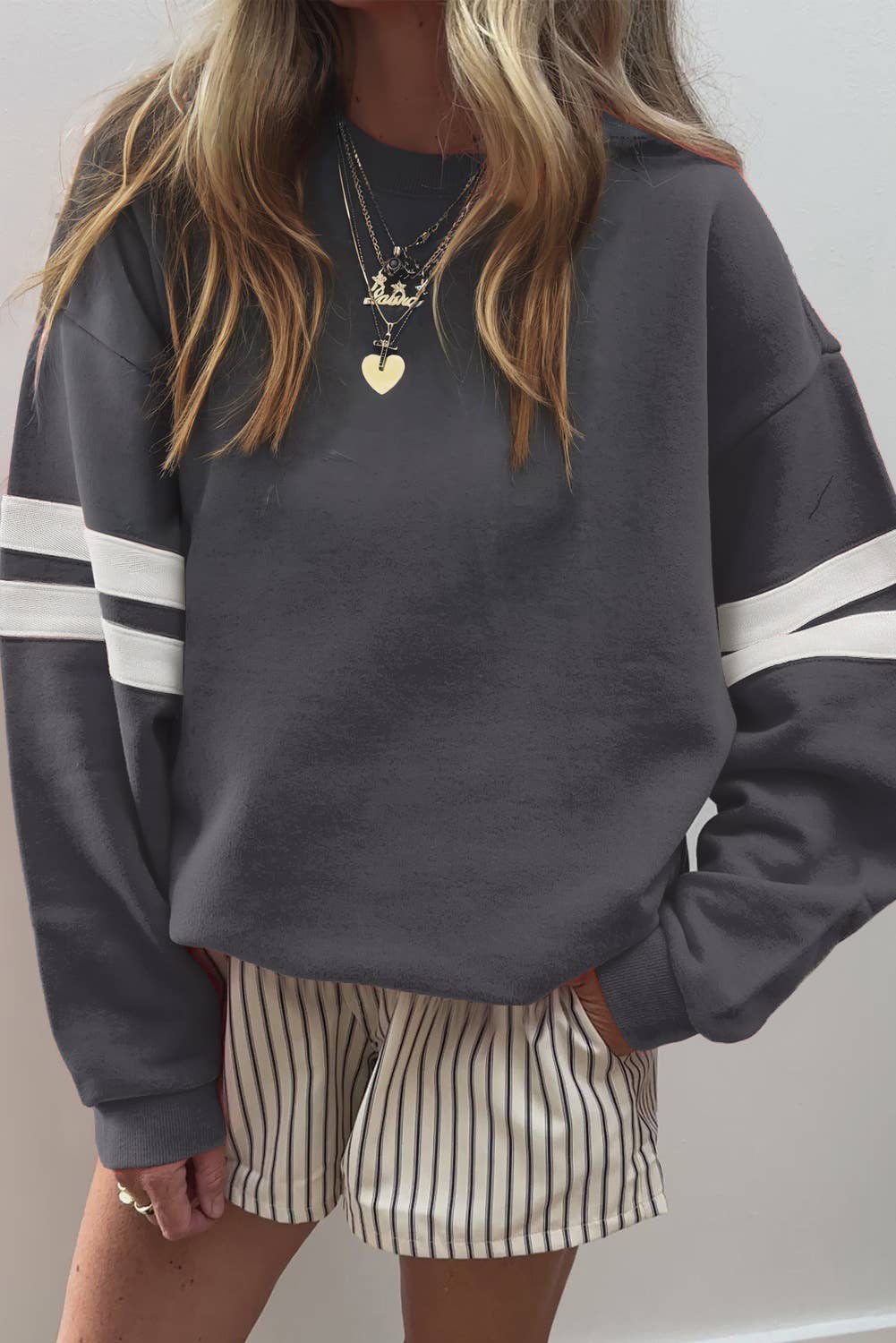 LDC Varsity Striped Detail Drop Shoulder Sweatshirt