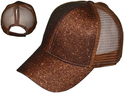 Glitter Ponytail Trucker Hats - Low Profile Structured Mesh