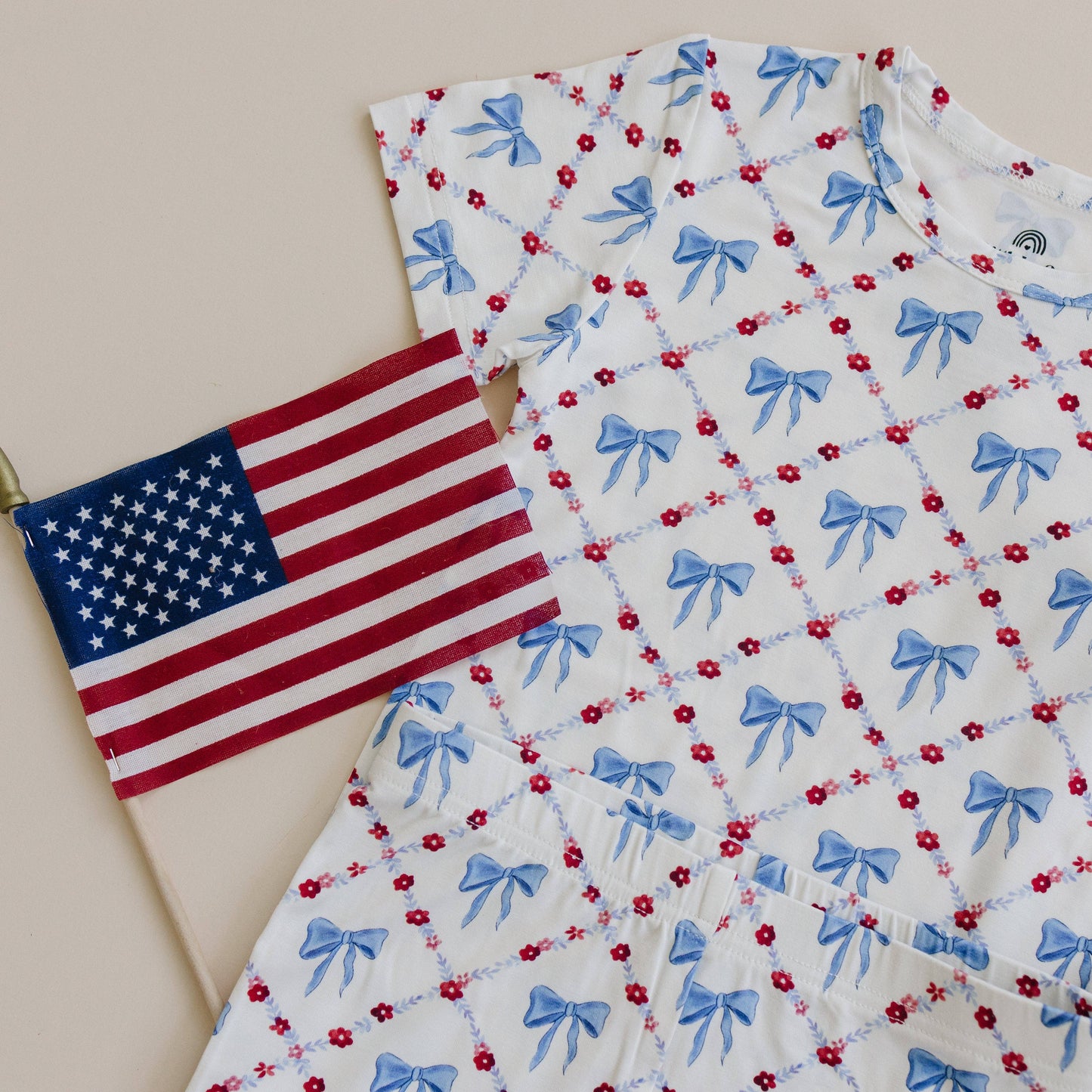 Red White & Bows 2pc Bamboo Pajamas 4th of July Girls PJs