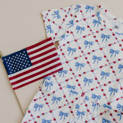 Red White & Bows 2pc Bamboo Pajamas 4th of July Girls PJs