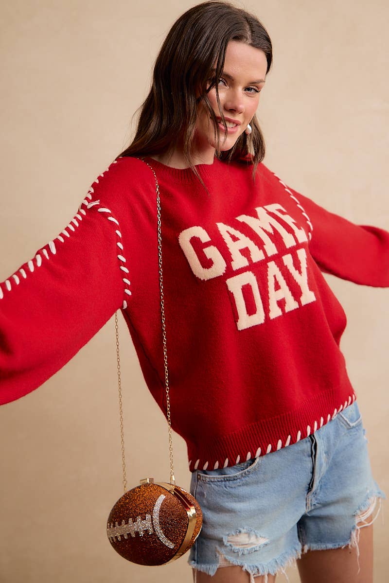 GAMEDAY THEME CONTRAST STITCH LONG SLEEVES KNIT TOP