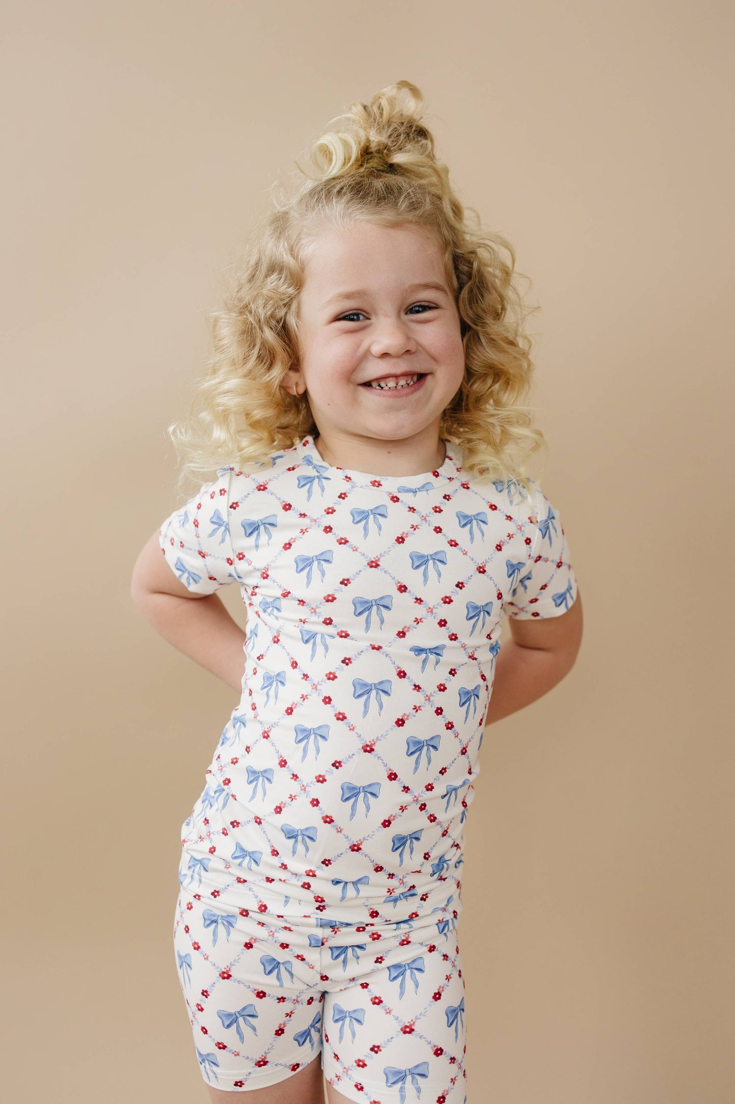 Red White & Bows 2pc Bamboo Pajamas 4th of July Girls PJs