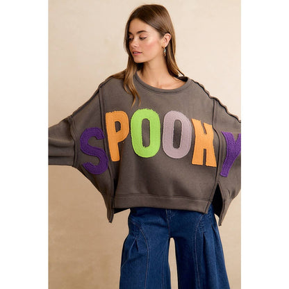 HALLOWEEN SPOOKY CHENILLE APPLIQUE SWEATSHIRT